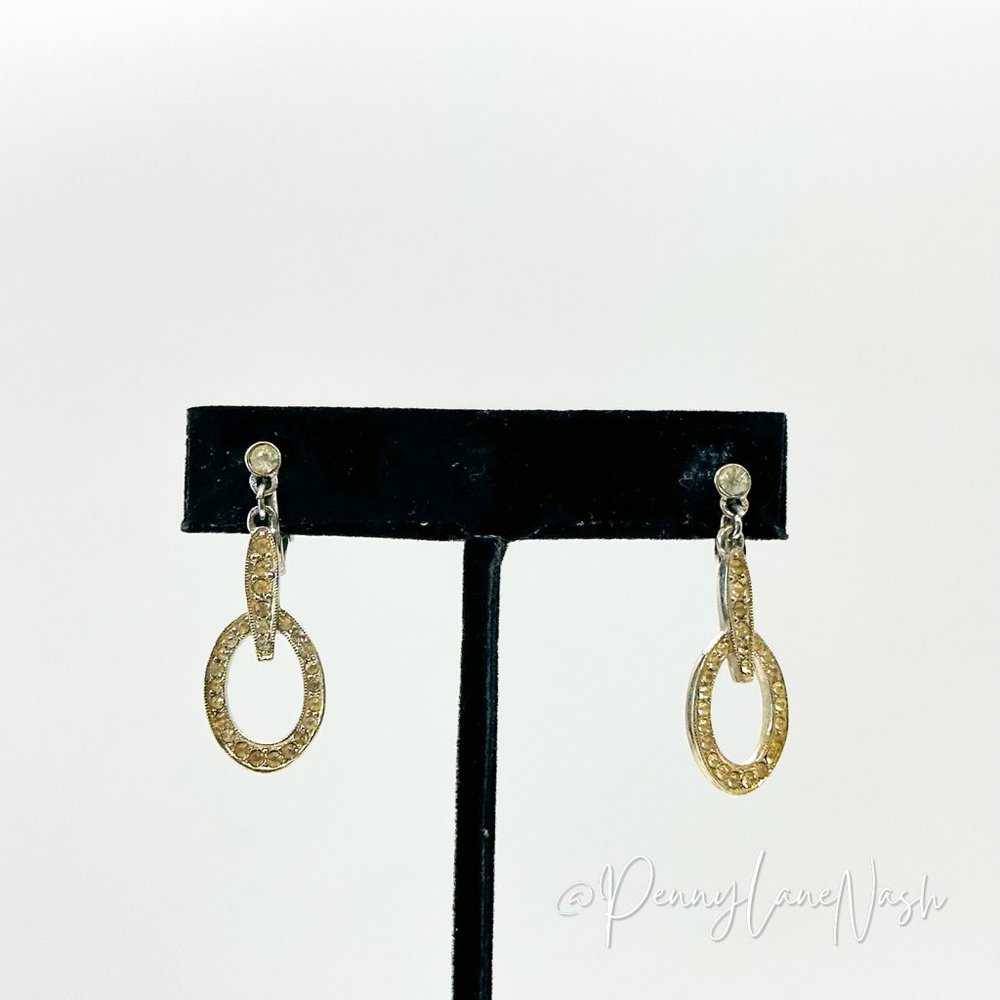 Vintage Rhinestone Oval Drop Earrings